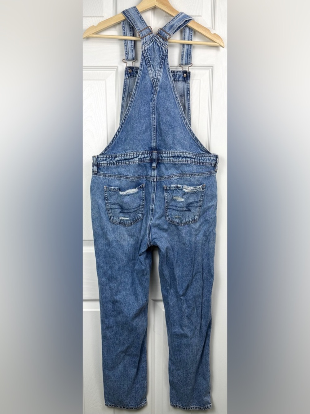 American Eagle Distressed Denim Overalls Medium Wash Jeans Womens Size Small NEW - Picture 2 of 8